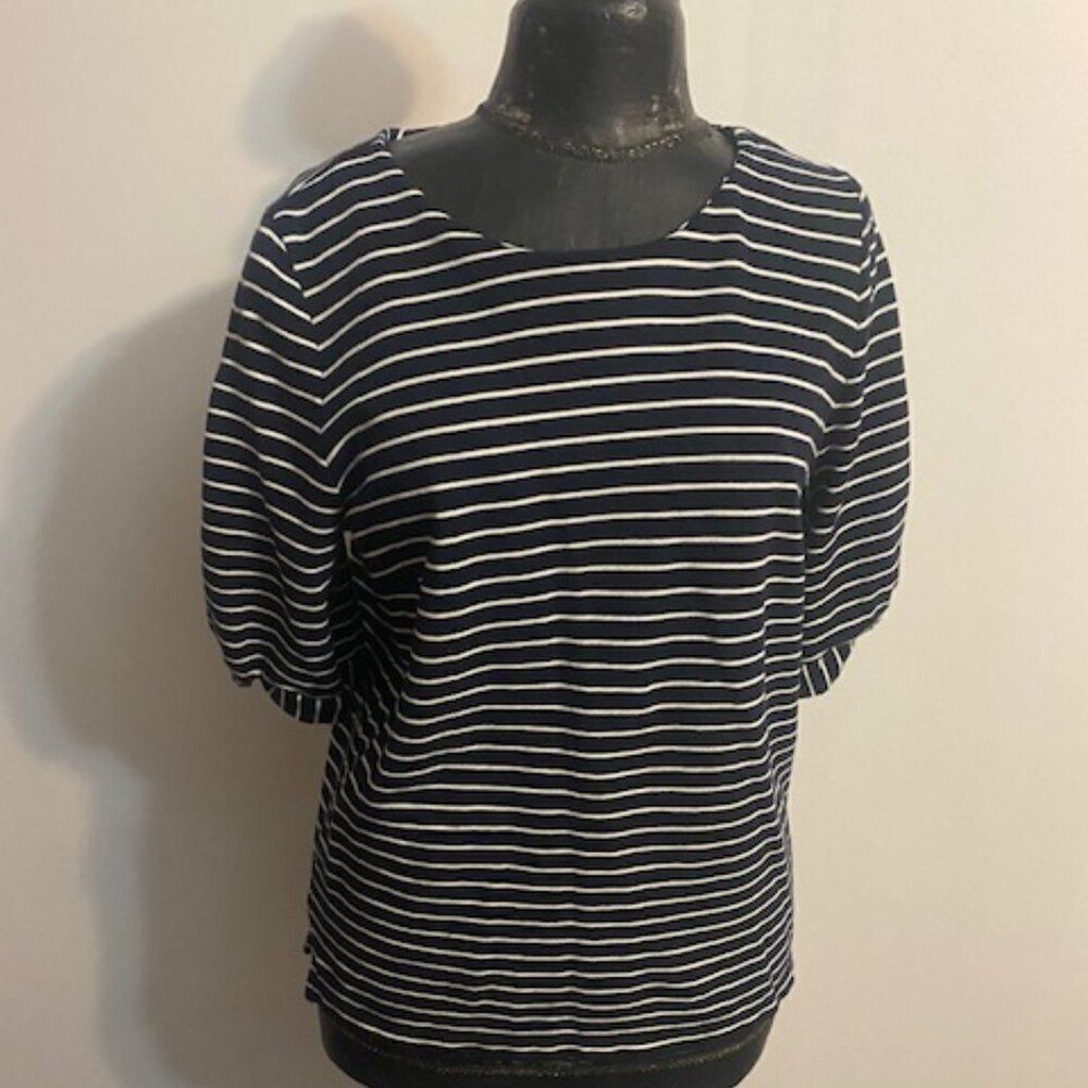 Banana Republic Navy Blue/White stripe puff blouse, size M